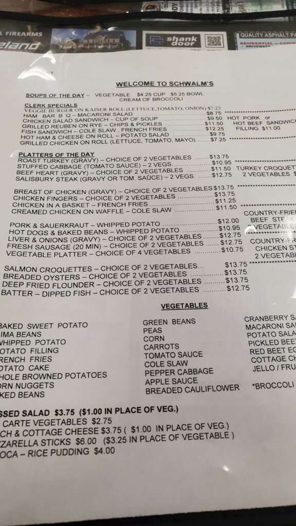 Schwalm’s Cleona Restaurant menu 3