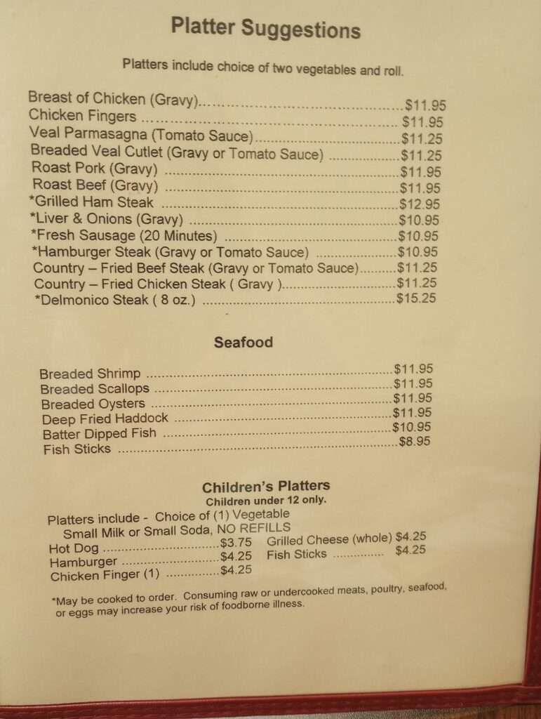 Schwalm’s Cleona Restaurant menu 1